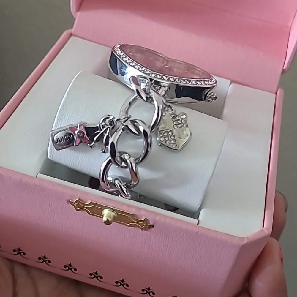 Juicy Couture Pink Heart Charm Bracelet/Watch